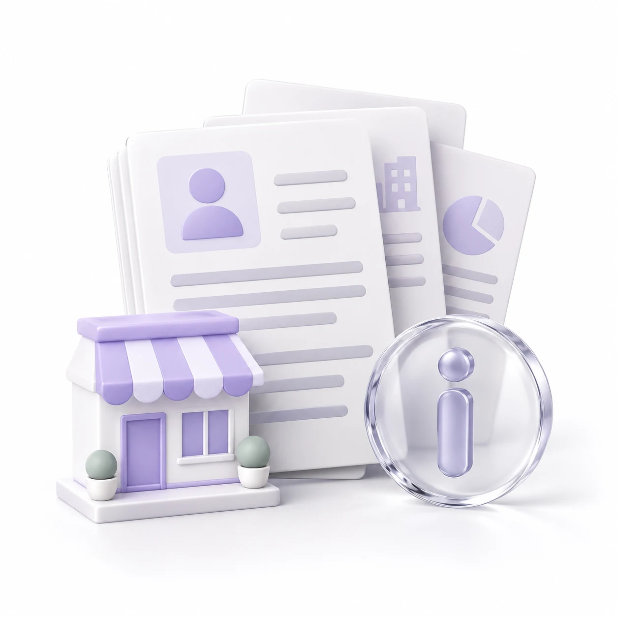 Illustration of company information and documents.
